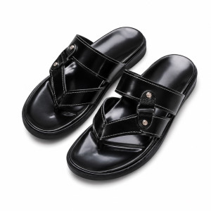 Mens Black Native Leather Slippers